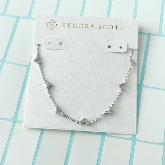 Kendra Scott Haven Heart White Crystal Silver Strand Necklace with dust bag - Picture 1 of 3